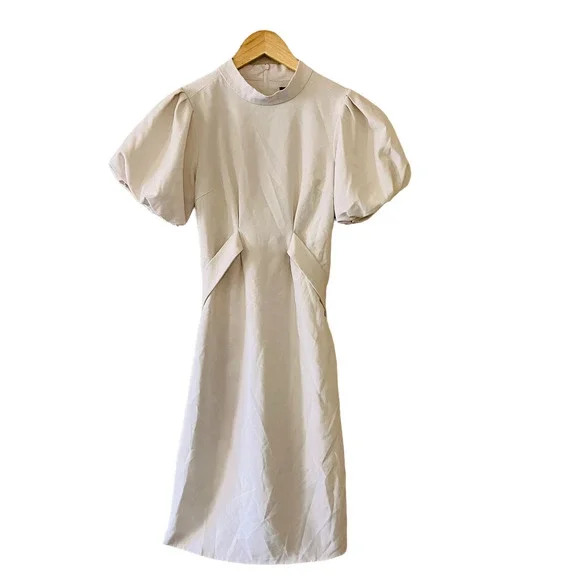 Caara Dress Size Small Fritz High Neck Puff Sleeves Ivory - Picture 2 of 11